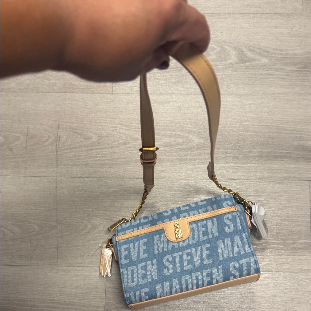 Steve Madden Denim Blue and Beige Crossbody Bag